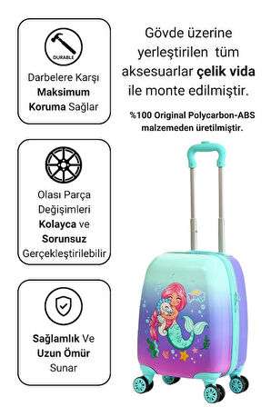 Gedox Kids Su Yeşili Lila Denizkızı Desenli Kız Çocuk Valizi 150