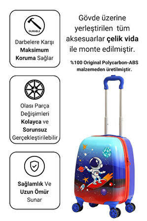 Gedox Kids Mavi Kırmızı Astronot Desenli Erkek Çocuk Valizi 151