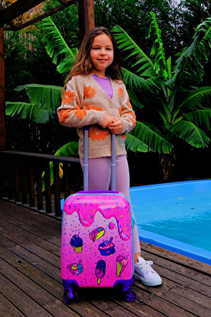 Gedox Kids Pembe Dondurma Mavi İce Cream Desenli Kız Çocuk Valizi 152.02