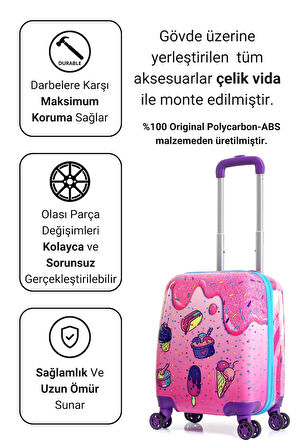 Gedox Kids Pembe Dondurma Mavi İce Cream Desenli Kız Çocuk Valizi 152.02