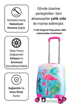 Gedox Kids Pembe Flamingo ve Güneş Desenli Kız Çocuk Valizi 153.03