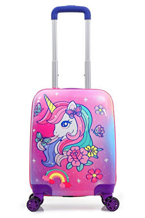 Gedox Kids Lila Pembe Gökkuşağı Unicorn Desenli Kız Çocuk Valizi 154.04