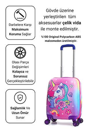 Gedox Kids Lila Pembe Gökkuşağı Unicorn Desenli Kız Çocuk Valizi 154.04