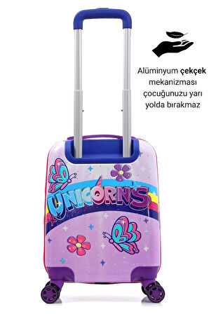 Gedox Kids Lila Pembe Gökkuşağı Unicorn Desenli Kız Çocuk Valizi 154.04