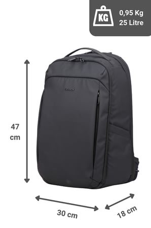 Gedox Siyah Su Geçirmez 25 Litre Geniş Hacimli Seyahat ve Laptop Sırt Çantası Valiz Tipi Gezi ve İş Çantası