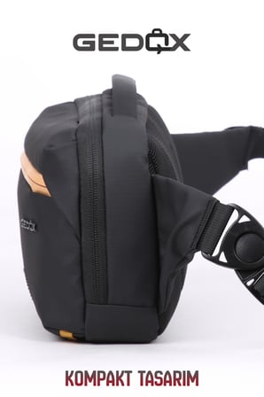 Gedox Siyah Turuncu Detaylı RFID Korumalı Su Geçirmez 3 Bölmeli Erkek Bel ve Çapraz Göğüs Çantası GDX2105