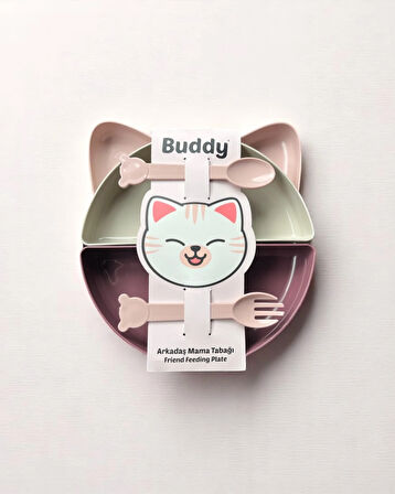 Buddy Kedi Mama Tabağı Seti - Pembe Mor Bej