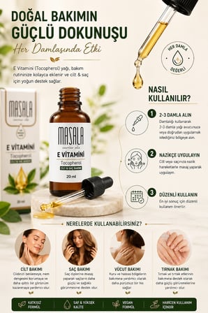 E Vitamini 20 ml - Damlalıklı Cam Şişe - Kozmetik Bakım Yağı