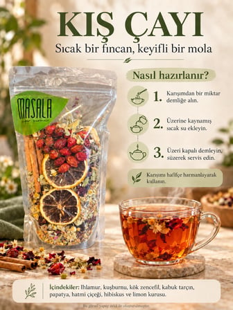 Kış Çayı 150 g – Ihlamur, Kuşburnu, Zencefil ve Limon Kurulu Bitki Çayı Karışımı