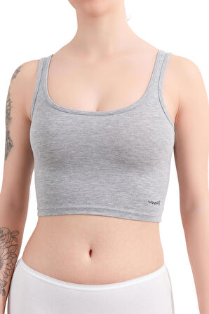 Askılı Gri Günlük Kullanım Veya Spor Için Pamuklu Likralı Kadın Crop Büstiyer Bralet