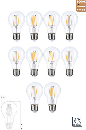 LED Filament Rustik Ampul E27 8W 3000K Gün Işığı 10'lu ERD-252