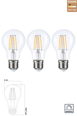 LED Filament Rustik Ampul E27 8W 3000K Gün Işığı 3'lü ERD-252