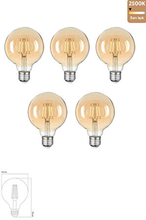 Rustik LED Ampul E27 G95 8W 2500K Gün Işığı 5'li ERD-86