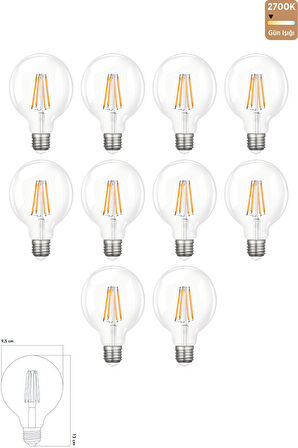 Rustik LED Ampul E27 G95 6W 2700K Gün Işığı 10'lu ERD-88