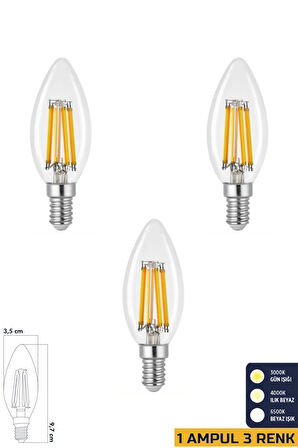 3 Renkli Led Filament Rustik Ampul 6W E14 C35 ERD-260