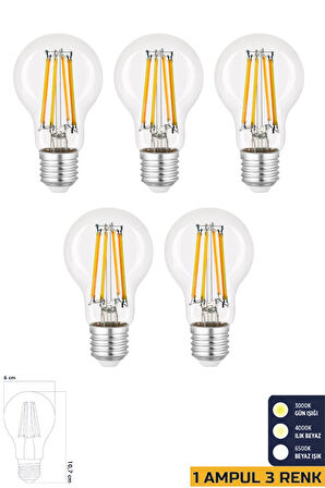 3 Renkli Led Filament Rustik Ampul 6W E27 A60 ERD-261
