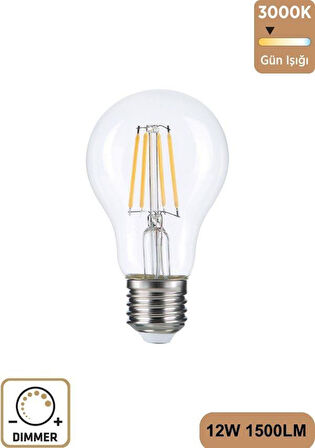 A60 Şeffaf 12W 3000K E27 Günışığı Led Ampul Erd-304 