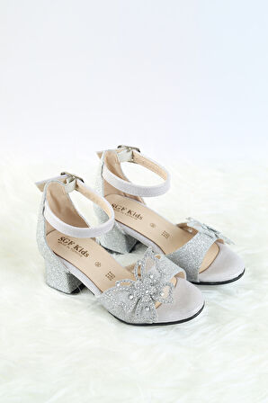 Topuklu Kız Çocuk Ayakkabısı Düğün Ayakkabısı Kız Çocuk Abiye Ayakkabı Kelebek Fiyonk Detaylı Abiye