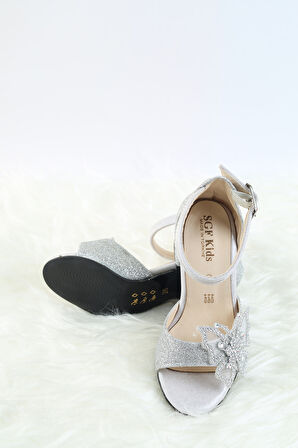 Topuklu Kız Çocuk Ayakkabısı Düğün Ayakkabısı Kız Çocuk Abiye Ayakkabı Kelebek Fiyonk Detaylı Abiye