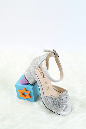 Topuklu Kız Çocuk Ayakkabısı Düğün Ayakkabısı Kız Çocuk Abiye Ayakkabı Kelebek Fiyonk Detaylı Abiye