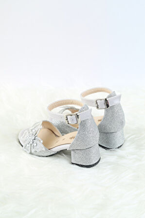 Topuklu Kız Çocuk Ayakkabısı Düğün Ayakkabısı Kız Çocuk Abiye Ayakkabı Kelebek Fiyonk Detaylı Abiye