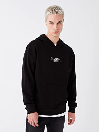 XSIDE Siyah Uzun Kollu Baskılı Erkek Kalın Hoodie