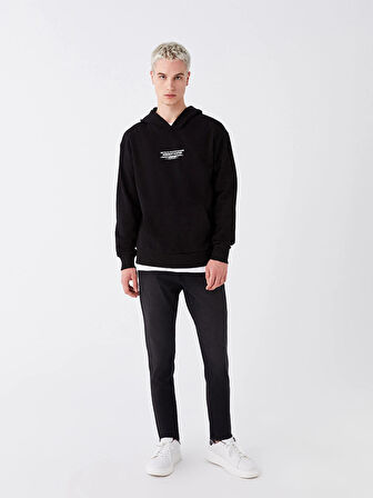 XSIDE Siyah Uzun Kollu Baskılı Erkek Kalın Hoodie