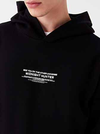 XSIDE Siyah Uzun Kollu Baskılı Erkek Kalın Hoodie