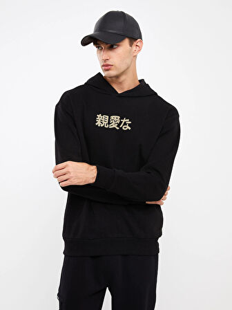 XSIDE Siyah Uzun Kollu Baskılı Erkek Hoodie