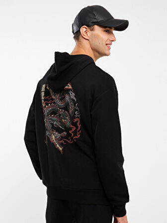 XSIDE Siyah Uzun Kollu Baskılı Erkek Hoodie