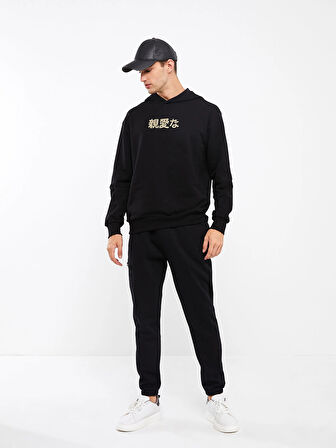 XSIDE Siyah Uzun Kollu Baskılı Erkek Hoodie