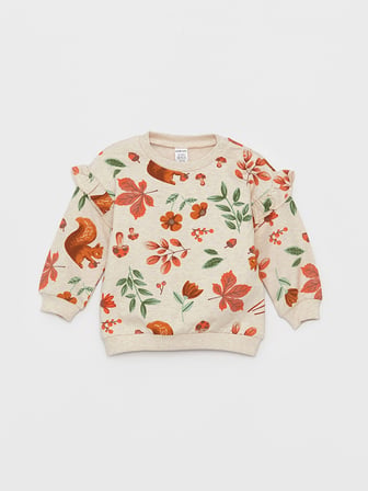 LCW baby Karışık Bisiklet Yaka Uzun Kollu Desenli Kız Bebek Sweatshirt ve Pantolon 2'li Takım