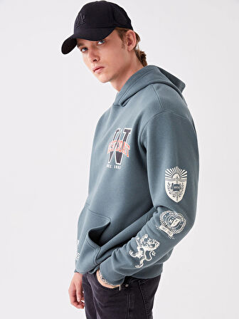 XSIDE Yeşil Uzun Kollu Baskılı Erkek Kalın Hoodie