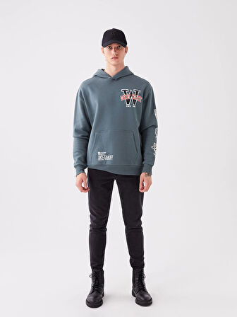 XSIDE Yeşil Uzun Kollu Baskılı Erkek Kalın Hoodie