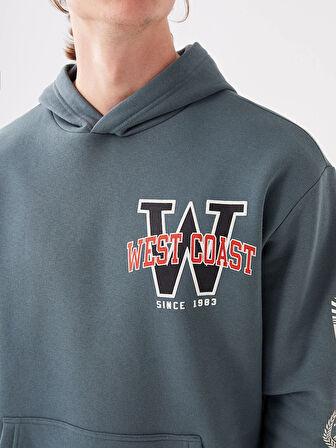 XSIDE Yeşil Uzun Kollu Baskılı Erkek Kalın Hoodie