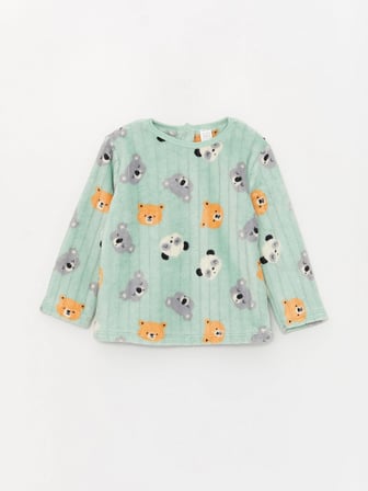 LCW baby Yeşil Bisiklet Yaka Uzun Kollu Desenli Erkek Bebek Pijama Takımı