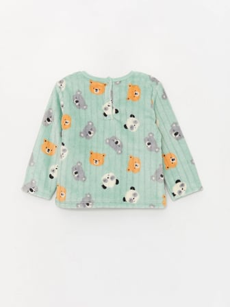 LCW baby Yeşil Bisiklet Yaka Uzun Kollu Desenli Erkek Bebek Pijama Takımı