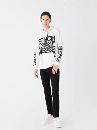 XSIDE Ekru Uzun Kollu Baskılı Erkek Kalın Hoodie