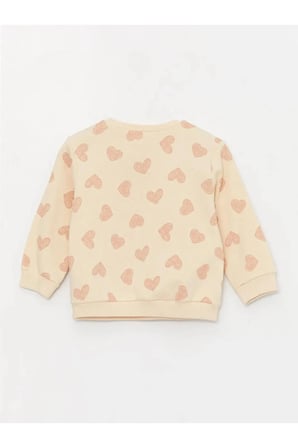 LCW baby Ekru Bisiklet Yaka Uzun Kollu Baskılı Kız Bebek Sweatshirt ve Tayt 2'li Takım