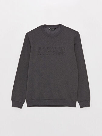 XSIDE Antrasit Bisiklet Yaka Baskılı Erkek Kalın Sweatshirt