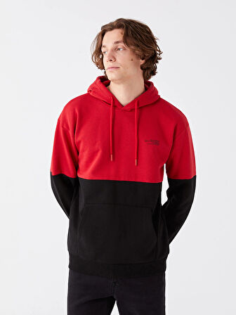 XSIDE Kırmızı Uzun Kollu Renk Bloklu Erkek Kalın Hoodie