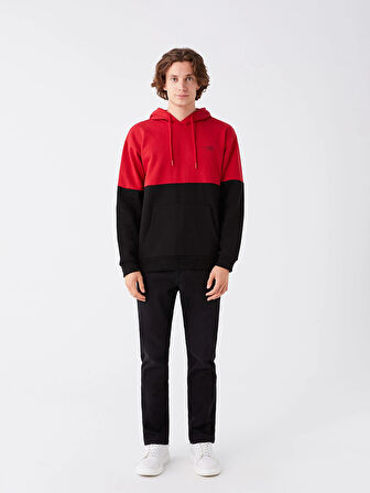 XSIDE Kırmızı Uzun Kollu Renk Bloklu Erkek Kalın Hoodie