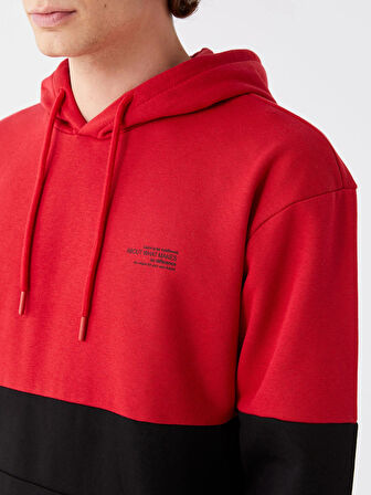 XSIDE Kırmızı Uzun Kollu Renk Bloklu Erkek Kalın Hoodie