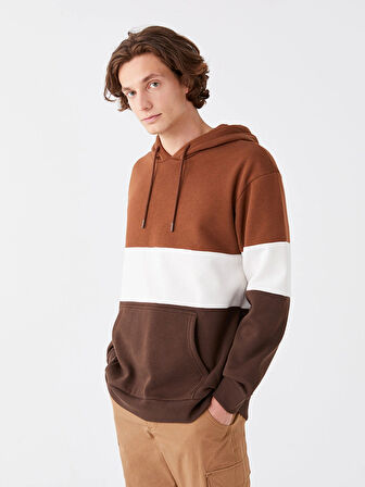 XSIDE Kahverengi Uzun Kollu Renk Bloklu Erkek Kalın Hoodie