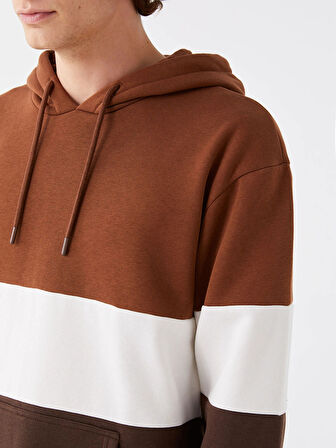 XSIDE Kahverengi Uzun Kollu Renk Bloklu Erkek Kalın Hoodie