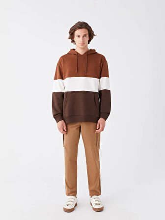 XSIDE Kahverengi Uzun Kollu Renk Bloklu Erkek Kalın Hoodie