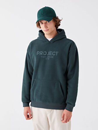 LCW Casual YEŞİL Uzun Kollu Baskılı Polar Erkek Hoodie