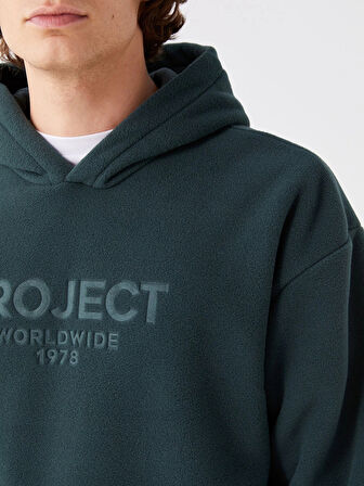 LCW Casual YEŞİL Uzun Kollu Baskılı Polar Erkek Hoodie