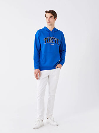 XSIDE Mavi Uzun Kollu Baskılı Erkek Kalın Hoodie