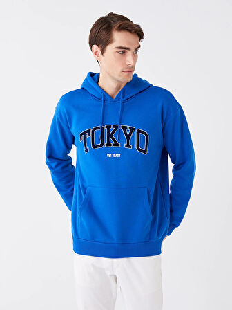 XSIDE Mavi Uzun Kollu Baskılı Erkek Kalın Hoodie
